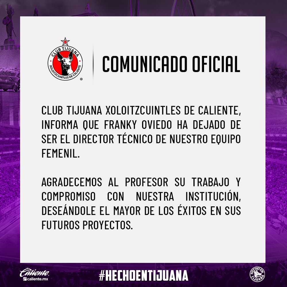 Xolos Femenil anunció la salida de Franky Oviedo