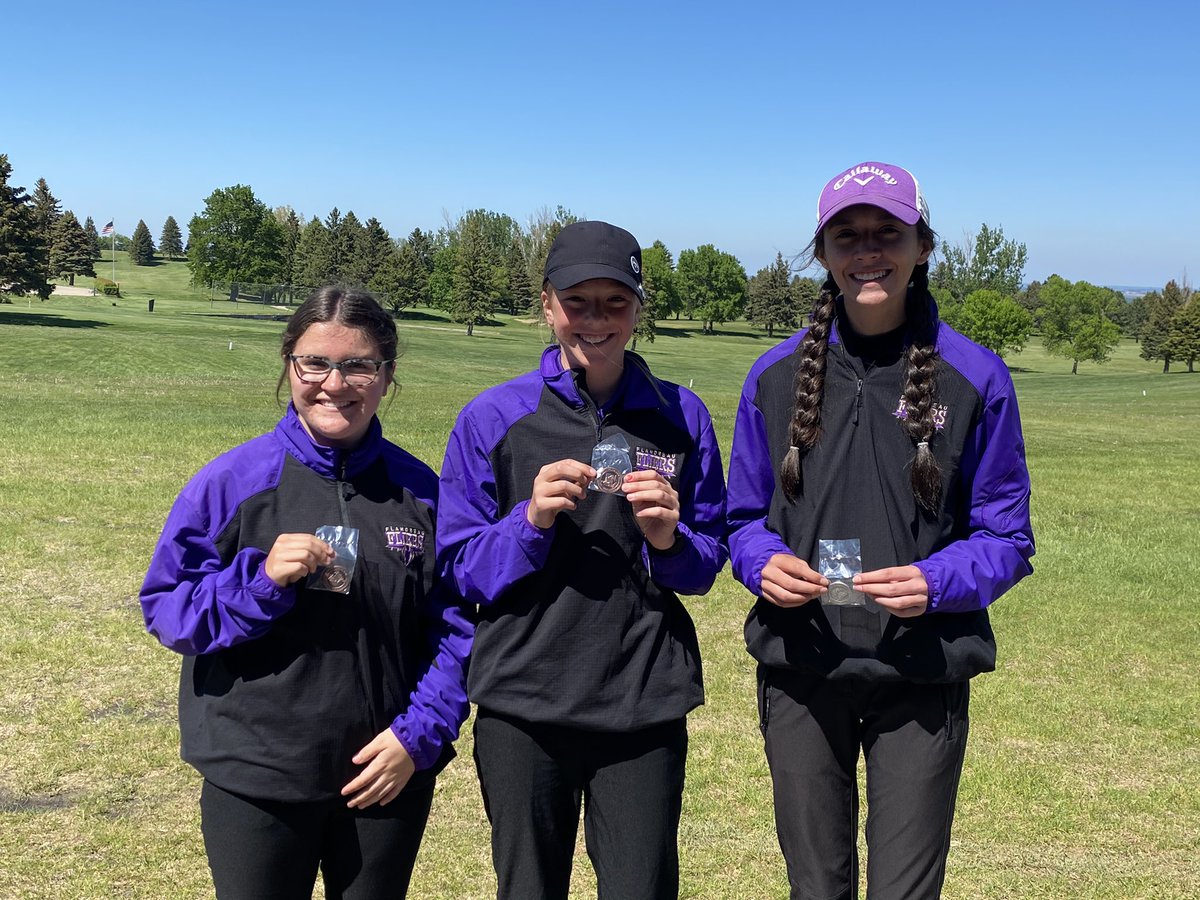 Way to go Flandreau Girls Golf! Keva placed 2nd with a 90, Tori placed 13th with a 110, and Rachel got 15th with a 111. All three girls are going to state! I am so proud of all five girls!