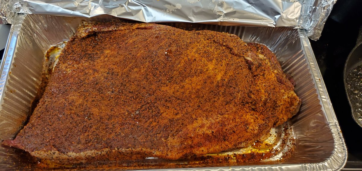 TimHypeBBQ's tweet photo. Brisket gettin ready for an all night smoke. #SmokeEverything #ManFireFood https://t.co/xSgigEpWeB