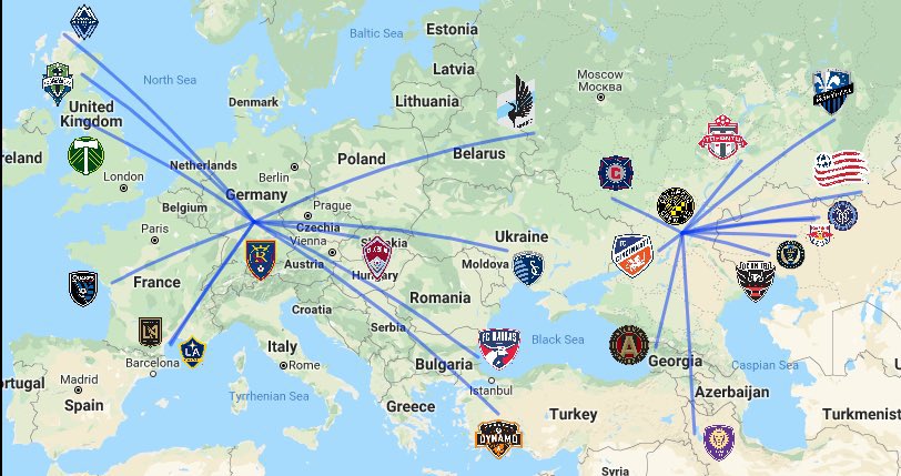 Eye opening. To scale map of MLS clubs if in Europe.