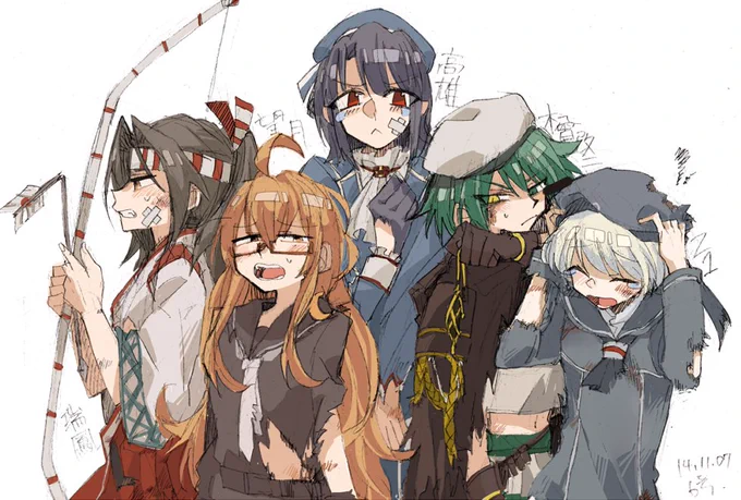 2014年の自分がマジで楽しそうに艦これ絵を描いてて感心した… (組み合わせに脈絡がないのはたしかリプで指定してもらった子を描いてたからだと思う) 
