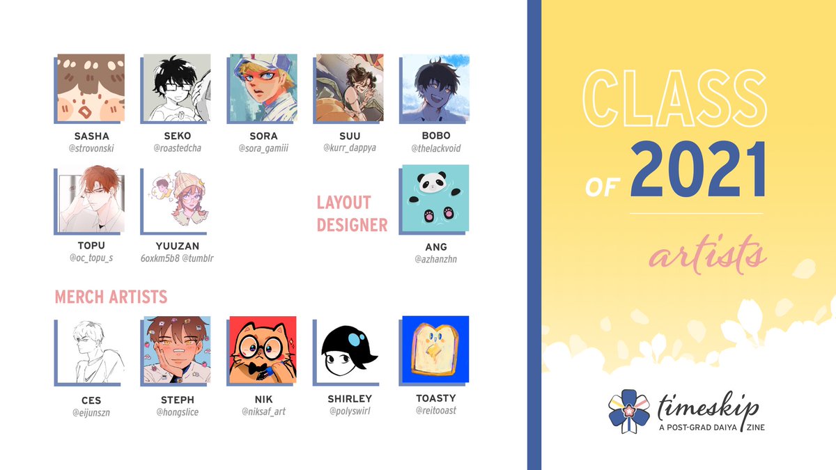 Congratulations, graduates! 🎓

Here is the entire cohort for Timeskip, Class of 2021! We are extremely excited, and are looking forward to the final work that our contributors will come up with!