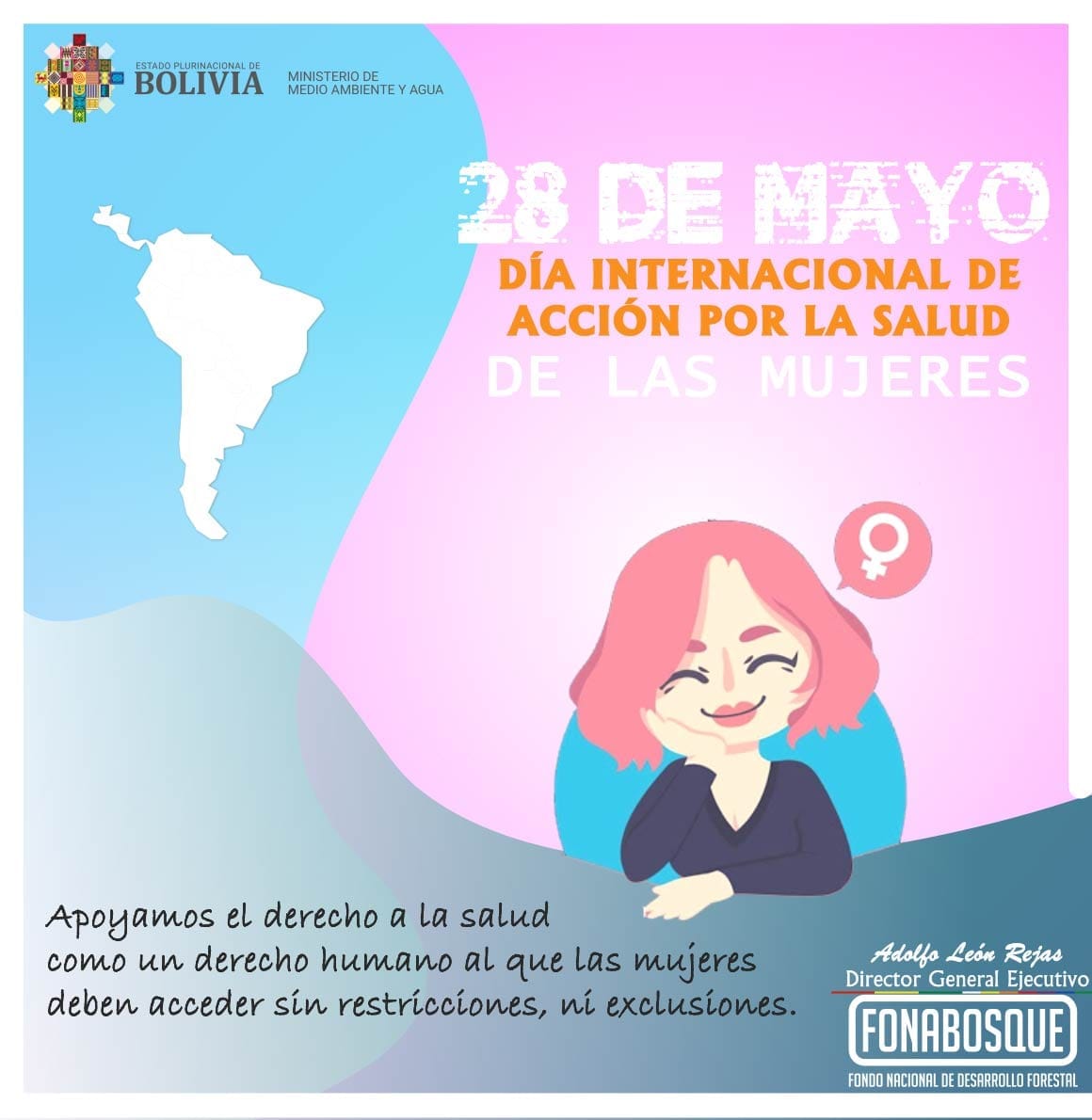 fonabosque's tweet photo. En el Fondo Nacional de Desarrollo Forestal apoyamos el derecho a la salud como un derecho humano al que las mujeres deben acceder sin restricciones, ni exclusiones.
#MMyA
#Bolivia 
#AdolfoLeon https://t.co/xXzrSdTKCO