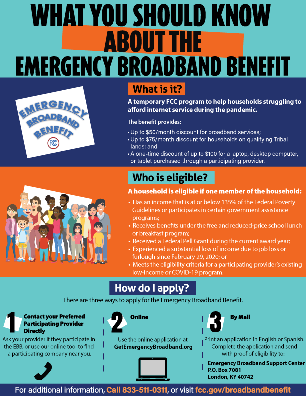 californiapuc's tweet image. Are you struggling to pay for your broadband services during the COVID-19 pandemic? Sign up through an approved provider for the federal Emergency Broadband Benefit program to receive monthly discounts on your broadband bills. More info: covid19.ca.gov/emergency-broa…