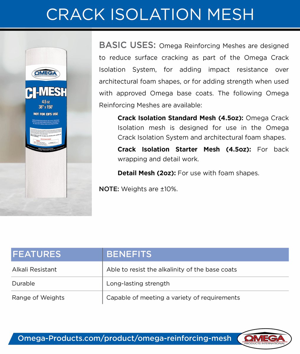 Omegaproducts's tweet image. Want to reduce stucco cracking? Ask your sales rep about our CI-Base and CI-Mesh!
#omegaproducts #crackisolation #stuccocracking #americanmade
