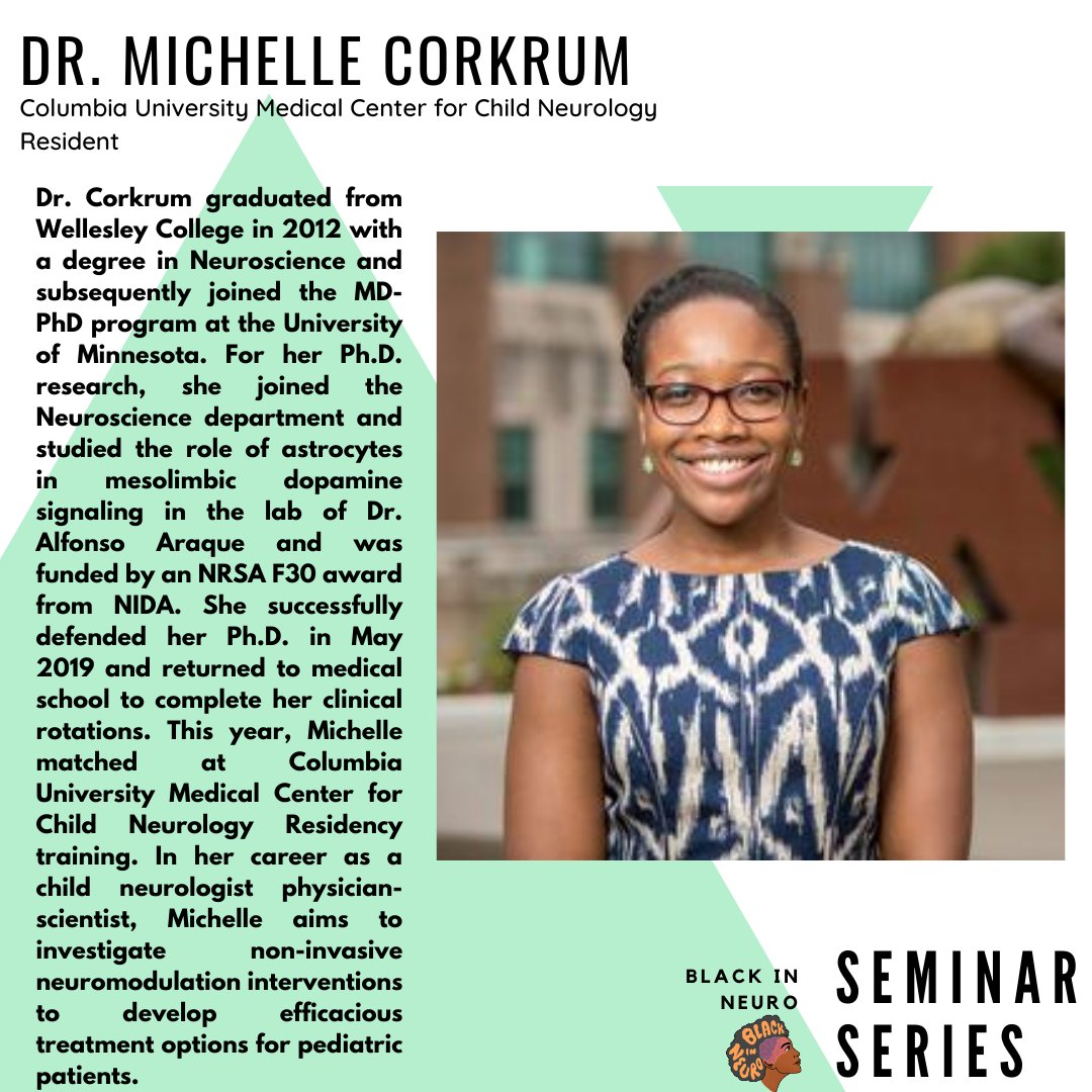 BlackInNeuro's tweet photo. We are so excited to once again bring you our Black In Neuro Seminar Series: 

On Friday, June 4th, we will have Dr. Michelle Corkrun MD, Ph.D. @CorkrumMichelle sharing her research on astrocytes! 🧠 

Register for the seminar using this link: https://t.co/MdBKinwgK6 https://t.co/wE5NwkbMlS