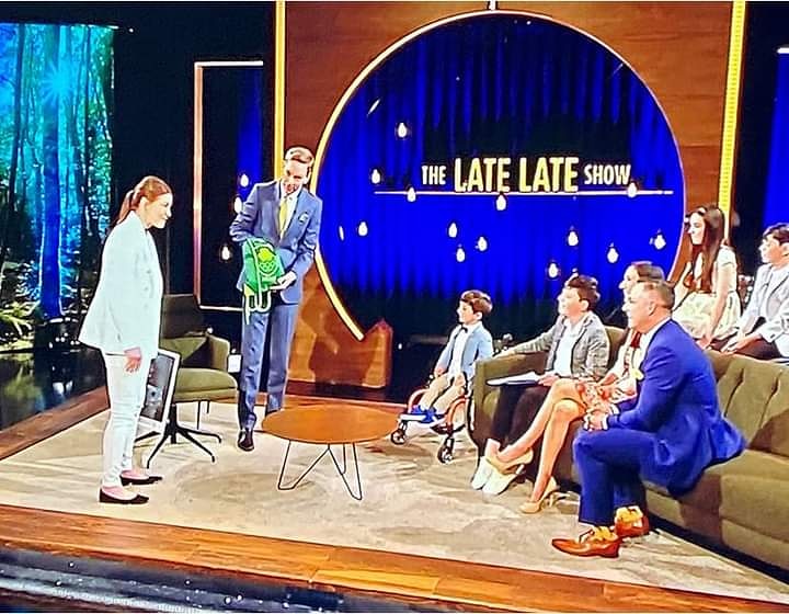 'You don't need a gold medal, to be a hero'. What a fantastic message from @KatieTaylor to Adam and his lovely family @AdamKingIRL 💙 #virtualhug #thekingfamily 💙 @RTELateLateShow