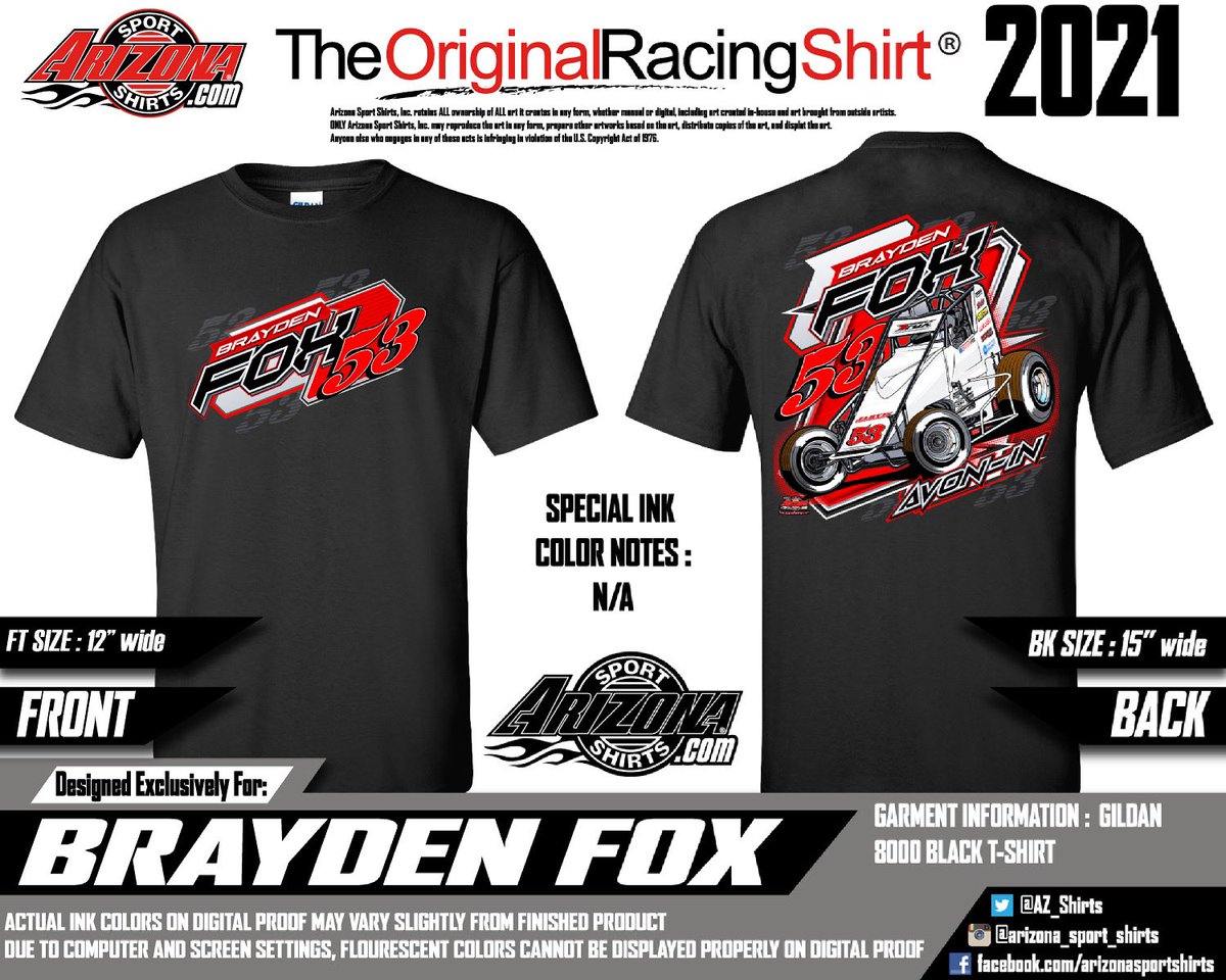 Shirts are now available!
$20 Small-XL
$25 2X-4X 
Available at the track or can be shipped for $8.55. Message me if you’re interested!
