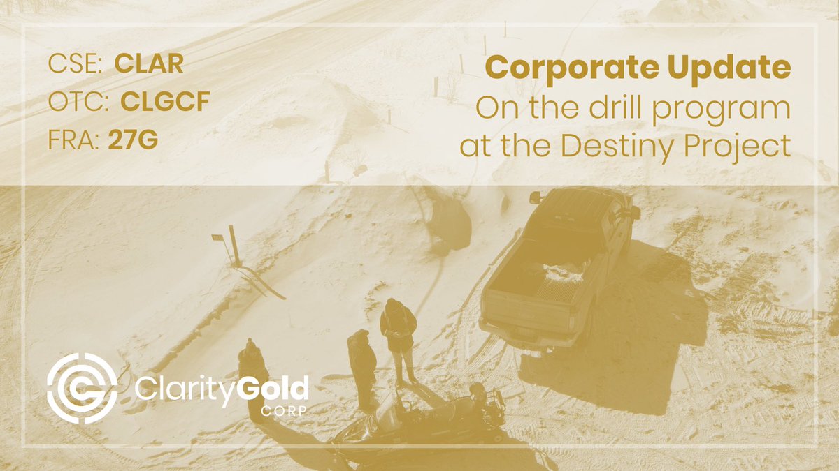 claritygoldcorp's tweet photo. Clarity Gold reports that the ongoing 2021 diamond drill program at the Destiny Project in the Abitibi is over halfway complete for the initially planned 10,000m program.

For more information, visit https://t.co/CU4lEJBG5f

#gold #goldstocks #stockstowatch $CLAR $CLAR.v $CLGCF https://t.co/FBFVfG1kzA