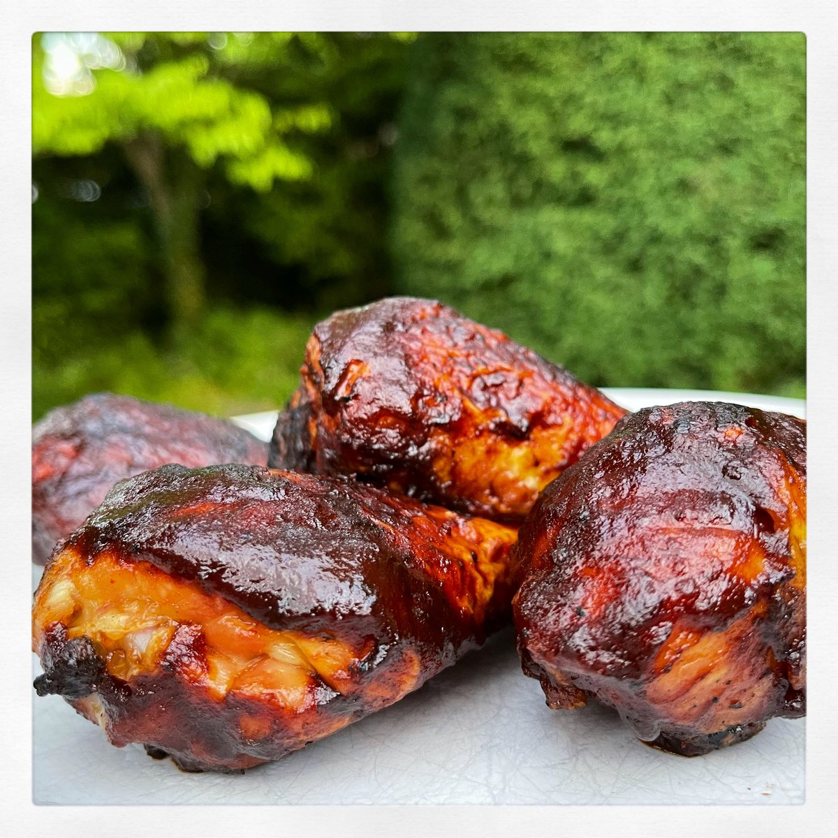 Big, juicy drummies smothered in Downeast Blackberry BBQ!  Have to make more tomorrow b/c they ate them ALL! Downeast Blackberry BBQ made w/ <a href="/DowneastCider/">downeast cider</a> Blackberry Cider exclusively at  <a href="/WholeFoods/">Whole Foods Market</a> in NY, NJ, CT, RI, MA, NH, VT and ME. #bbq #grill #Chicken #thebyfc #summer