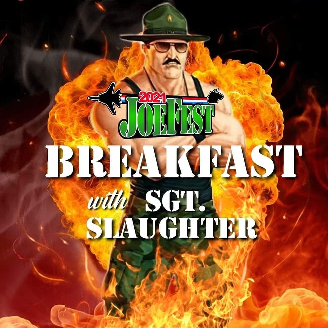 JoefestToyComic's tweet photo. Breakfast with Sgt. Slaughter is on sale now at https://t.co/xSBOVsLtbJ!! Spend the morning before JoeFest with your favorite Joe!! Limited seats left. Get an autographed 11x14 print from @_SgtSlaughter himself!
#toys #gijoetoys #gijoecon #augusta #JoeFest #yojoe #wrestling https://t.co/vpBN0gXpyl