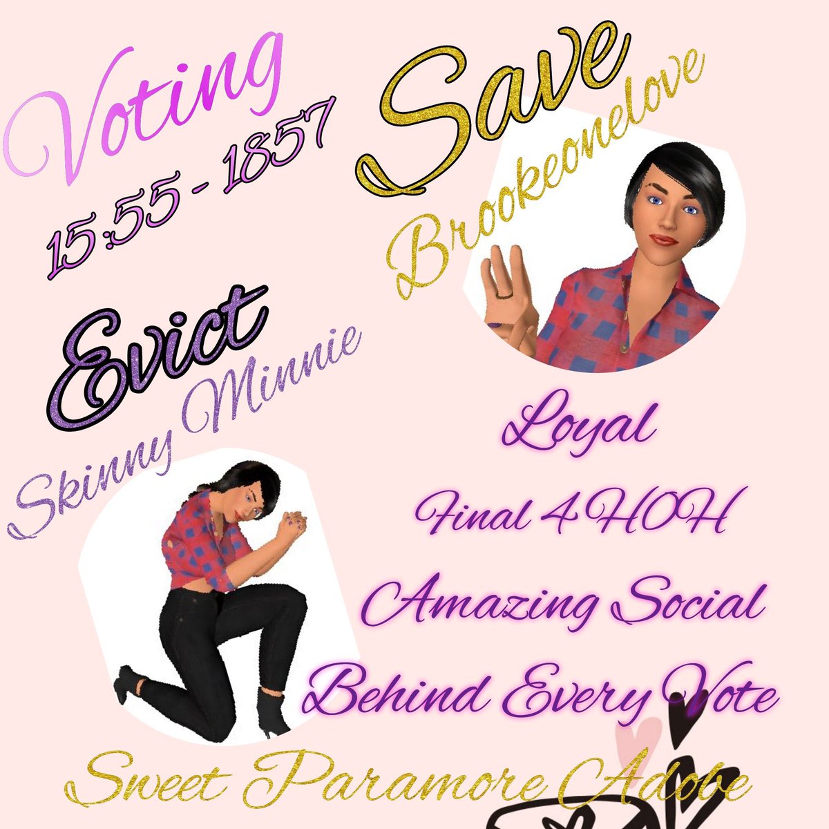 BBTGbrooke1love's tweet photo. Voting is Live!! Please i need all the help i can get!! Vote to Evict SkinnyMinnie!!!!  https://t.co/Z06Yn9DCBj https://t.co/XDUOcbAxsS