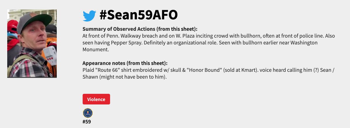 Sean McHugh had been tracked by #SeditionHunters under the hashtag #Sean59AFO. 

jan6attack.com/individuals/se…

The FBI had designated him as #59-AFO.

fbi.gov/?came_from=htt…