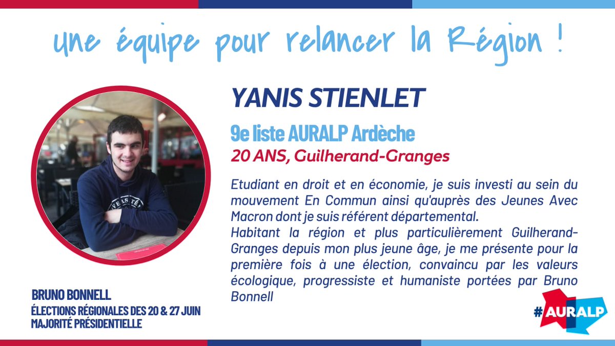 Ambroise_Mejean's tweet photo. 9️⃣ Yanis est le benjamin de notre liste. Étudiant, il a grandi à Guilherand-Granges et s'est engagé en politique très jeune. Aujourd'hui, il se présente à sa première élection ! https://t.co/4JSeTnf2mK