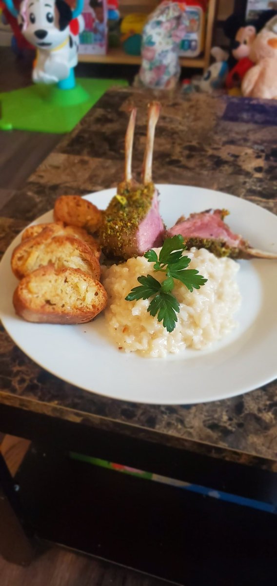 xMonnk's tweet photo. @GordonRamsay 1st time ever making pitchasio herb crusted lamb and parmesan risotto and ciabatta garlic bread for my girlfriends birthday please rate my efforts Gordon! We love you from Canada! https://t.co/H8o3fCmKs1