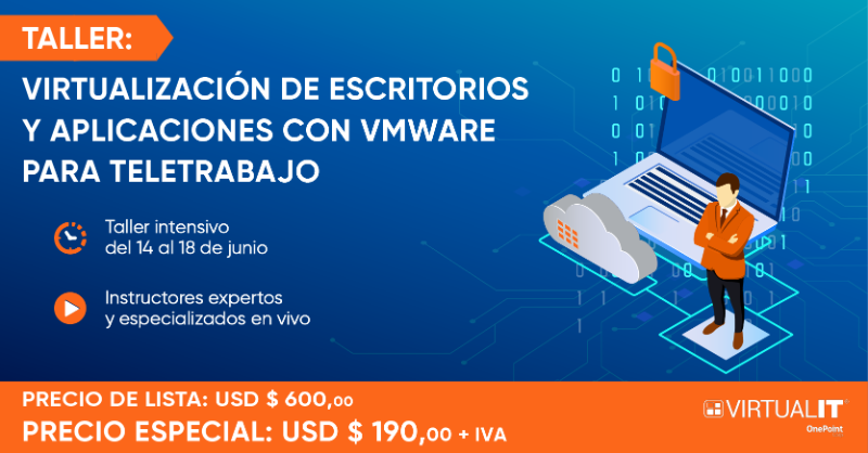 ecVirtualIT's tweet photo. Aprovecha esta oportunidad

Obtén la capacidad para gestionar la virtualización de escritorios y aplicaciones a través de nuestro taller virtual que te permitirá adquirir el conocimiento para potenciar el sistema de teletrabajo en tu organización de forma ágil, eficiente y segura