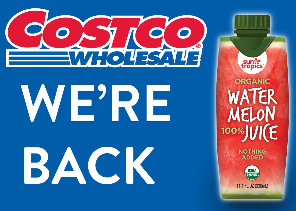 SunTropics's tweet photo. Rehydrate post-workout with our Organic Watermelon Juice!  Limited availability at Costco’s Bay Area.
#organic #watermelon #juice #suntropics #costco #nongmo https://t.co/qlBIZgOa8G