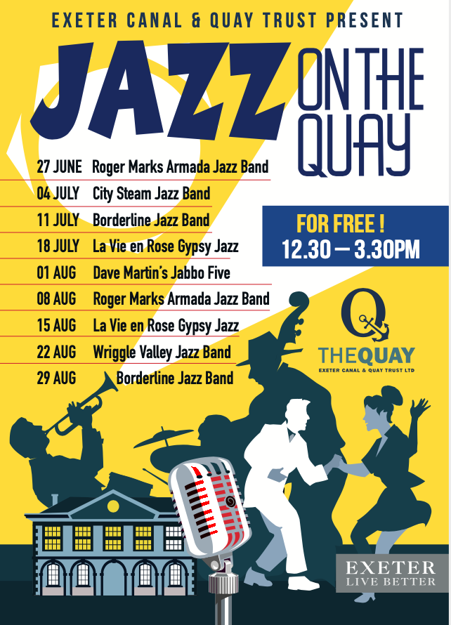 We will be playing at 'Jazz On The Quay' in Exeter on 22nd August.  Lots of fantastic Jazz bands throughout the summer.  Get yourself down to Exeter for some fab live music!