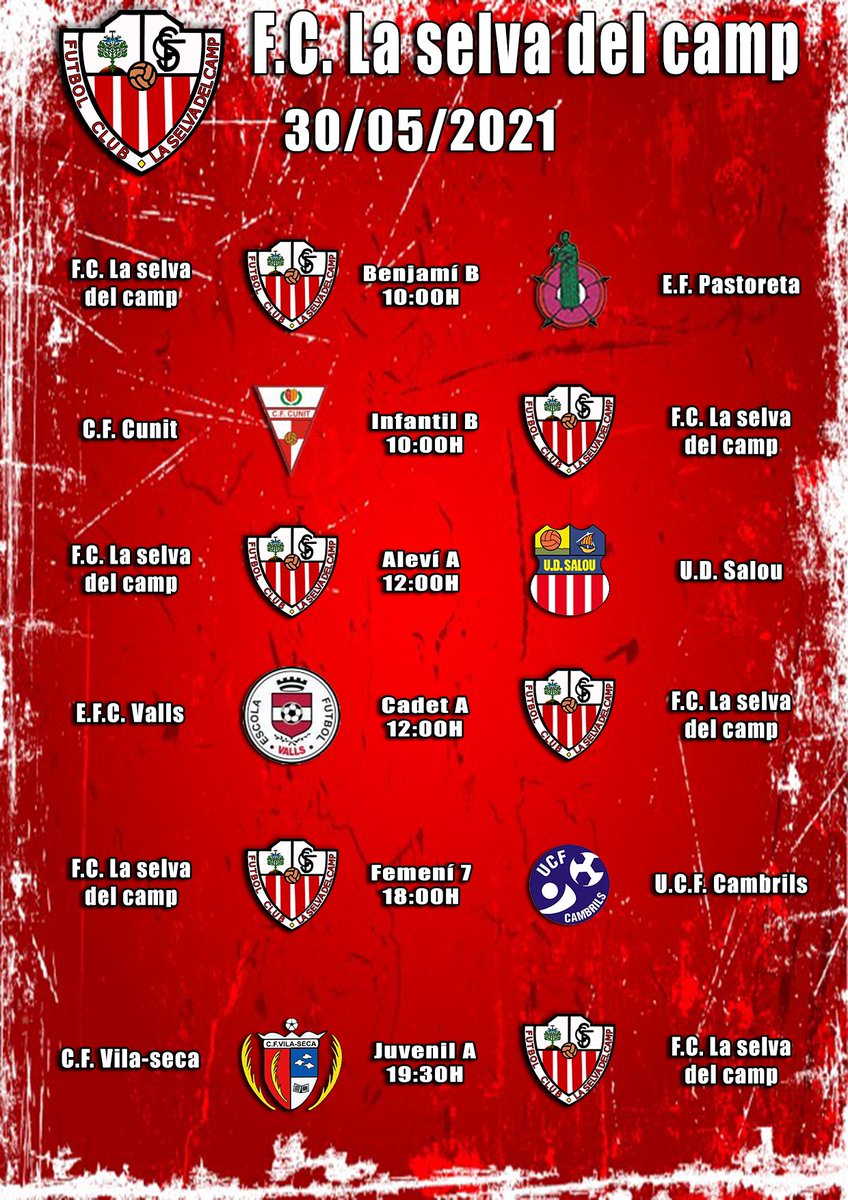 Partits aquest cap de setmana 29 i 30 de maig.

Partidos para este fin de semana 29 y 30 de mayo.