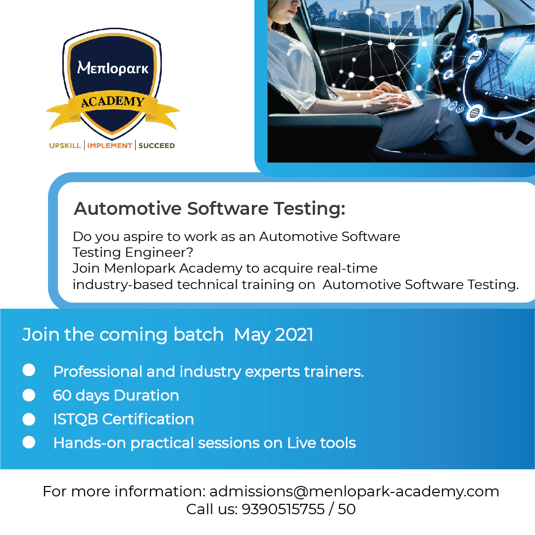 Menlopark2019's tweet image. Embedded Software Testing course
May 2021
by the best industry experienced trainers.
Call on +91 93905 15755
write us admissions@menlopark-academy.com
visit us zcu.io/2Hys
#embeddedsoftwaretesting #embeddedsoftwaredevelopment