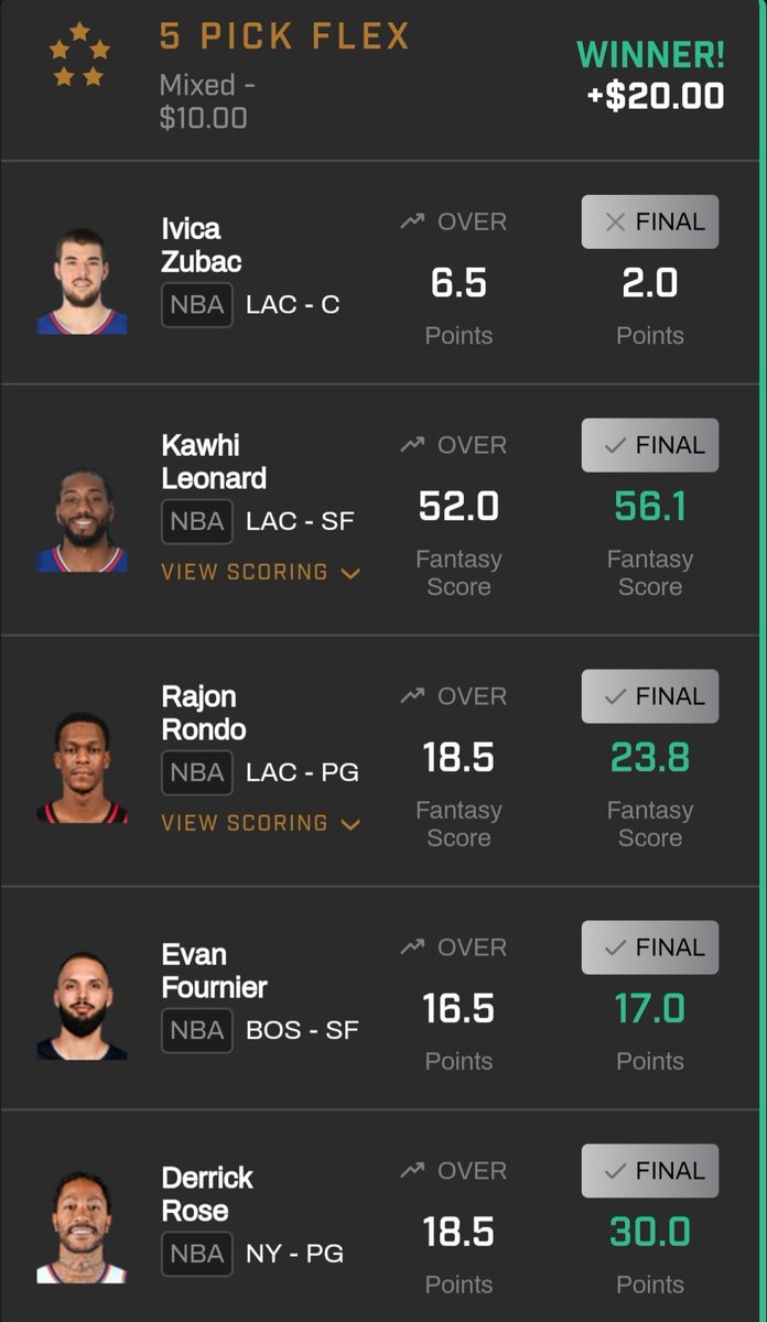 StupidZombieDFS's tweet photo. Everything hit on @PrizePicks. Told yall I was going to continue to bite on the OVERs for Doncic and Kawhi. If you tailed the 5 player pick it cashed with 4 hitting ๐ช I might need to get in on that #FridayFollower 25% Boost next time around ๐ #Prizepicks https://t.co/SY8p08O1tR