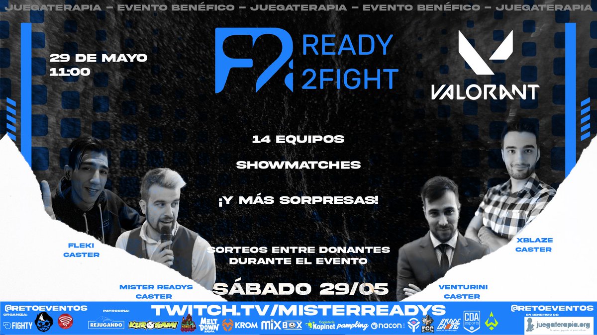 Es la hora de dar caña en <a href="/VALORANTes/">VALORANT</a> 

Hoy tendréis todo un día dedicado a <a href="/PlayVALORANT/">VALORANT</a> con la crème de la crème del panorama.🔥

No olvidéis que tendremos un montón de sorteos para todos aquellos que apoyéis a <a href="/juegaterapia/">Fundación Juegaterapia</a> 
¡Ayudemos a nuestros peques! #R2F