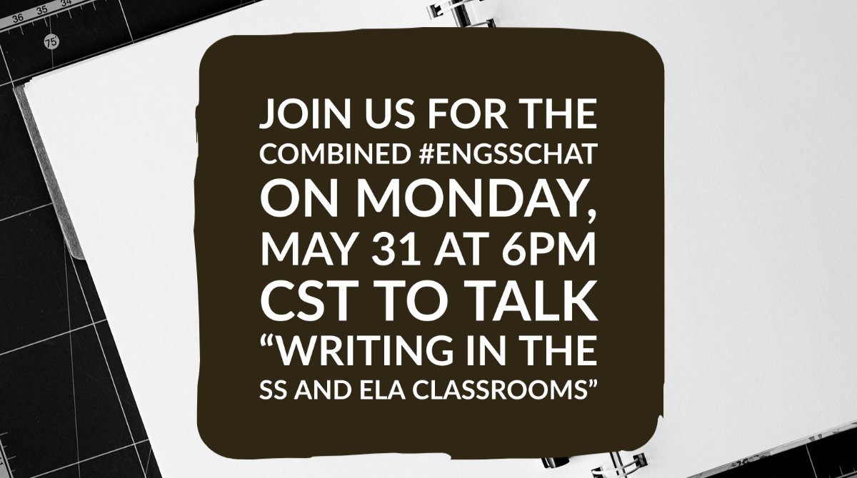 Steph_Sukow's tweet photo. Join us tomorrow for our combined #engscchat on Monday, May 31 at 6PM CST led by @lizevansnbct. We will be talking about "Writing in the ELA/SS Classroom."
#engchat #elachat #sschat #teachwriting #edchat #teachertwitter #worldchat #tlap https://t.co/mi4JN6AIsV