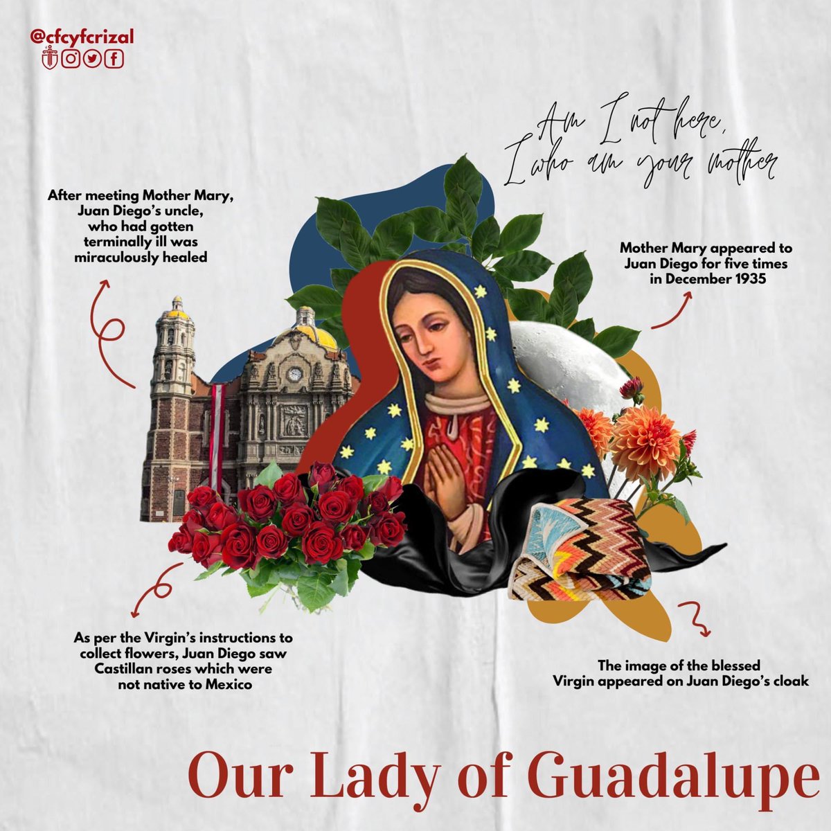 cfcyfcrizal's tweet photo. Today let us talk about Our Lady of Guadalupe!

A famous apparition of Mother Mary was in Mexico, City. She talked to Juan Diego to put up a shrine in favor of her. Juan rushed to tell the Archbishop who did not believe him and asked that a miraculous sign first be shown, https://t.co/ZG7BEtGt5M