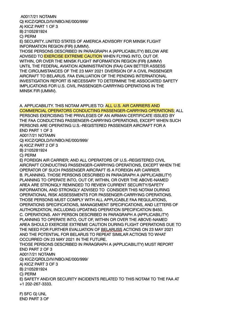 flightradar24's tweet image. The US FAA has issued a NOTAM warning US “passenger-carrying” carriers to “exercise extreme caution” when operating to/from/through Belarus. No US-based passenger airline has flown through Belarus since 11 May. 

US cargo carriers continue to transit Belarus as normal.