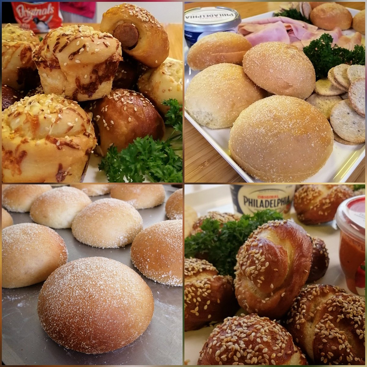 scrummyscrolls's tweet photo. Friday drinks @TradeMe last night. Three tables with big platters of pandesal w/ ham, soft pretzels w/ creamcheese/hummus, sesame cheese scrolls and pretzel frank bites. Almost wiped out within an hour. Good job team! 🍺
#scrummyscrolls #catering #miniscrolls #afterwork #friday https://t.co/QP97IhhMCw