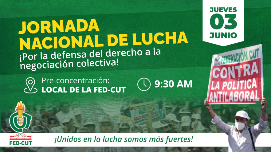 FedCut's tweet photo. 📢 ¡Participemos en la Jornada Nacional de Lucha! Este 03 de junio la Fed Cut se movilizará hacia el Tribunal Constitucional por el derecho a la negociación colectiva en el sector público. ✊
🗓️ Jueves 03 de junio
🕤 9:30 am
📍 Local de la Fed Cut https://t.co/Ah84C9iCdV