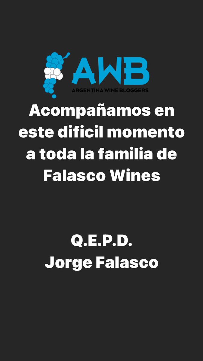 ArgWineBloggers (@argwinebloggers) on Twitter photo Nuestro mas sentido abrazo en este momento a toda la familia de <a href="/FalascoWines/">Falasco Wines</a> <a href="/francofalasco/">Franco Falasco</a>
Q.E.P.D. Jorge Falasco. Nuestro mas sentido abrazo en este momento a toda la familia de <a href="/FalascoWines/">Falasco Wines</a> <a href="/francofalasco/">Franco Falasco</a>
Q.E.P.D. Jorge Falasco.