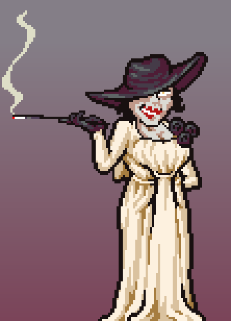 The Lady, Alcina Dimitrescu. 
#sprites #pixelart #ResidentEvilVillage #LadyDimitrescu #ドット絵 #art #Capcom #ResidentEvil #ResidentEvil8Village