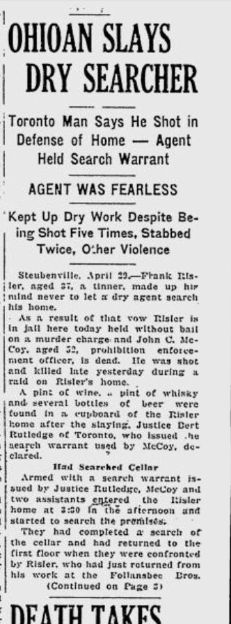 Today I found out what a badass my Great Grandpa was. Shot 5 times, stabbed twice, house bombed 3 times to keep illegal booze out of Ohio