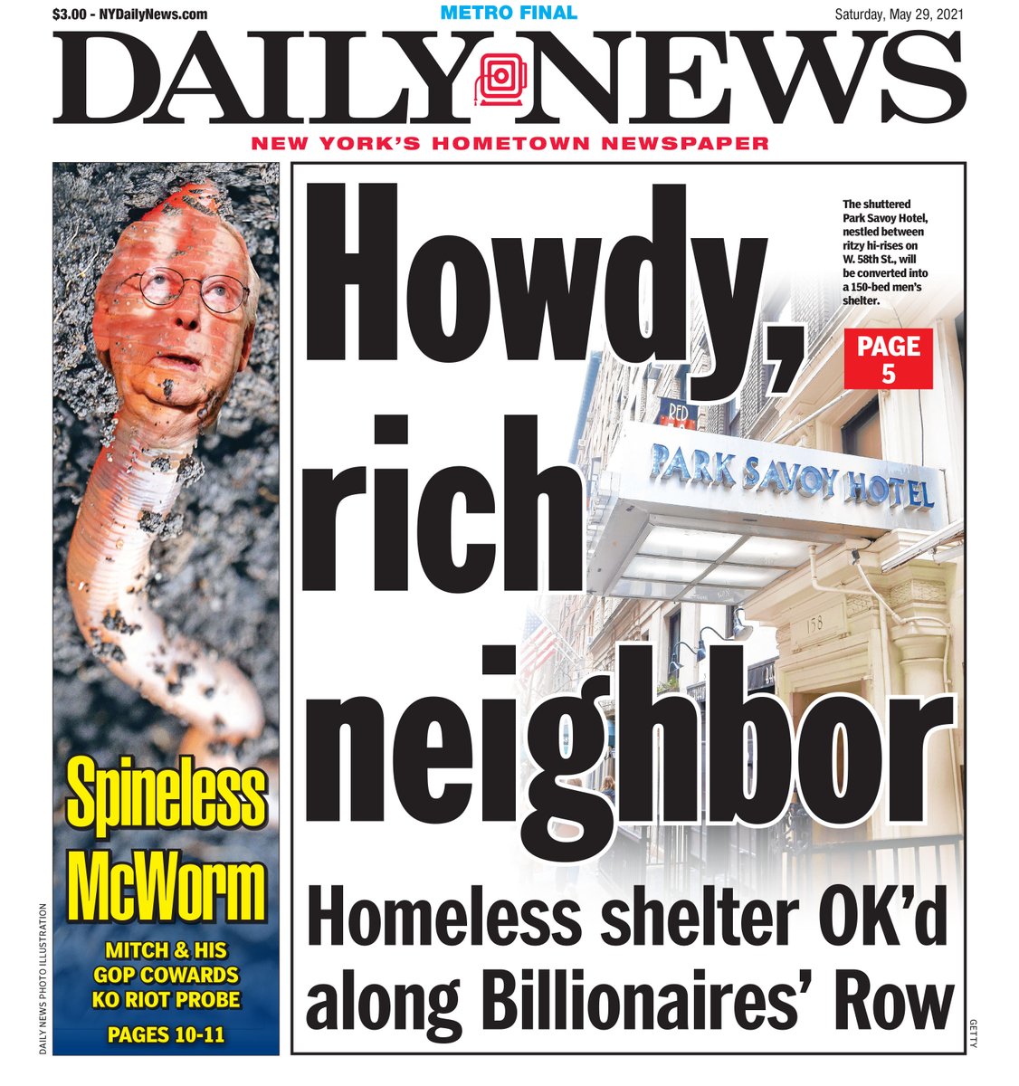 New York Daily News Howdy Rich Neighbor Homeless Shelter Ok D Along Billionaires Row T Co Jfxwzzryfa Spineless Mcworm Mitch His Gop Cowards Ko Riot Probe T Co Ajbdpqzs3l T Co 0wyarak2xq