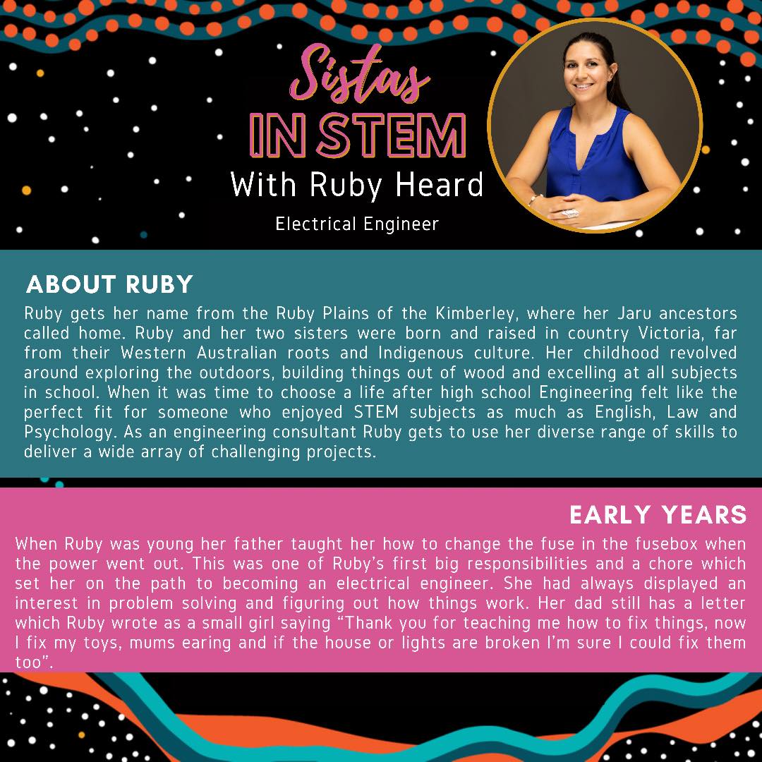 WinSTEMUniSA's tweet photo. As we celebrate National Reconciliation week, we wanted to share Ruby’s story, our Sista in STEM, as shown. Ruby studied Bachelor of Electrical and Electronic Engineering and has an inspiring story for young women wanting to pursue a degree in STEM. 👩‍🎓 💻 https://t.co/T5ZLfyewq5