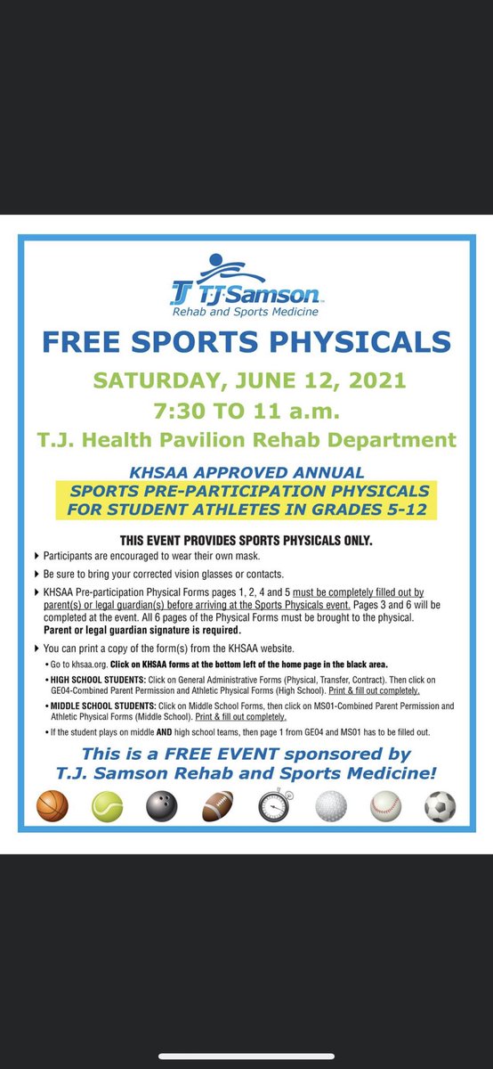 Attention Hornet Athletes!!  Free sports physicals on June 12th!!