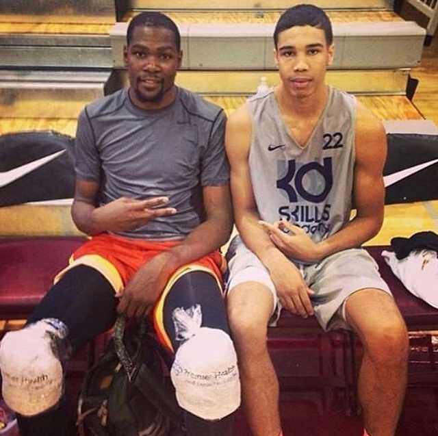 Rachel__Nichols's tweet photo. The first time Jayson played KD was...at Kevin's basketball camp when Tatum was a camper there. Jaylen Brown was there too - more than a decade later, all three are here at Boston Garden with a playoff win on the line. https://t.co/lcj2XLX13V