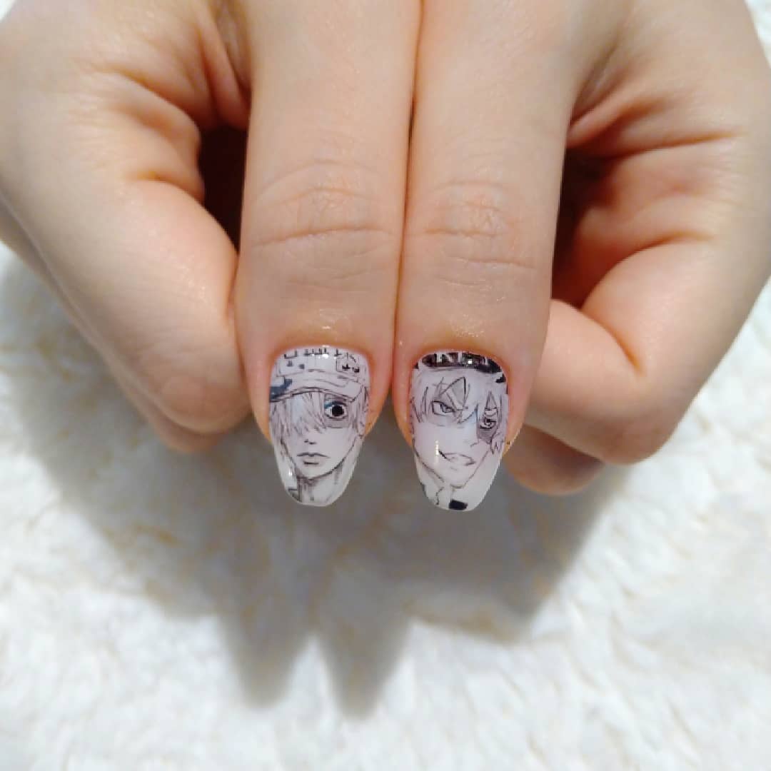 Hisae Nail お客様ネイル モノクロ痛ネイルかっこいい ありがとうございました ネイル 痛ネイル キャラ ネイル ネイルアート 手描きイラスト 手描きネイル 手描き アート 模写 モチーフネイル 爪甲 3dネイル 3dnail Nail はたらく細胞