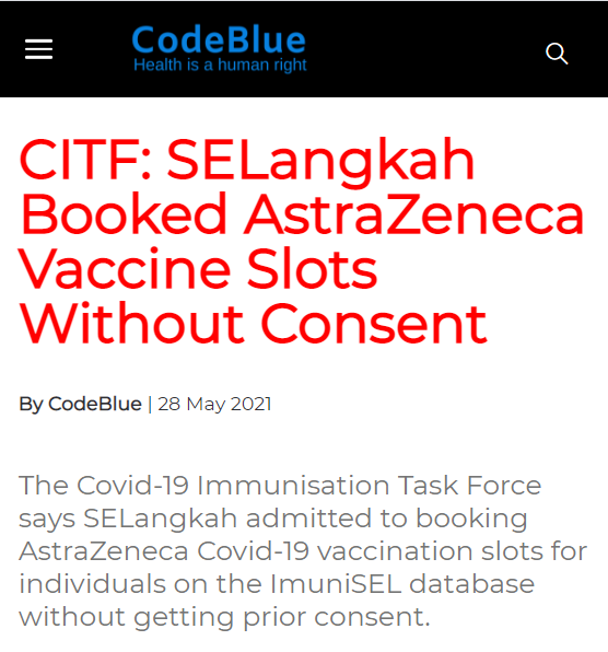 InfoRakyatKini's tweet photo. CITF: SELangkah Didapati Pesan Slot Vaksin AstraZeneca Tanpa Persetujuan Awal Penggunanya. https://t.co/yDU8RGOqQo https://t.co/pJBRN7l1sx
