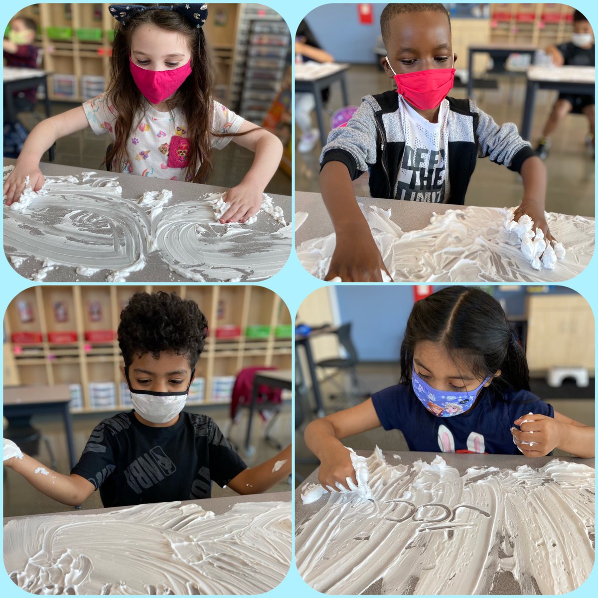 EastGreshamElem's tweet photo. Name Day! Students in Mrs. Carlson’s class wrote their names in fun and different ways all day, including shaving cream! 
#LetsGoEGES 🦅 #WhyEastGresham 💙 https://t.co/617VHhBNSu