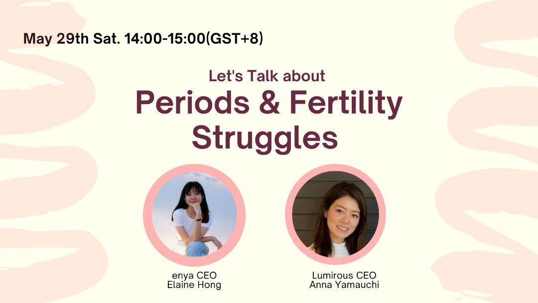 Lumirous_MYinfo's tweet image. Don’t miss our webinar “Period &amp;amp; Fertility Struggles” today at 2:00pm (MYT).
Feel free to join via Zoom😊
#femtech #femtechstartup #WomensHealth 
#enya
#lumirous

zoom.us/webinar/regist…