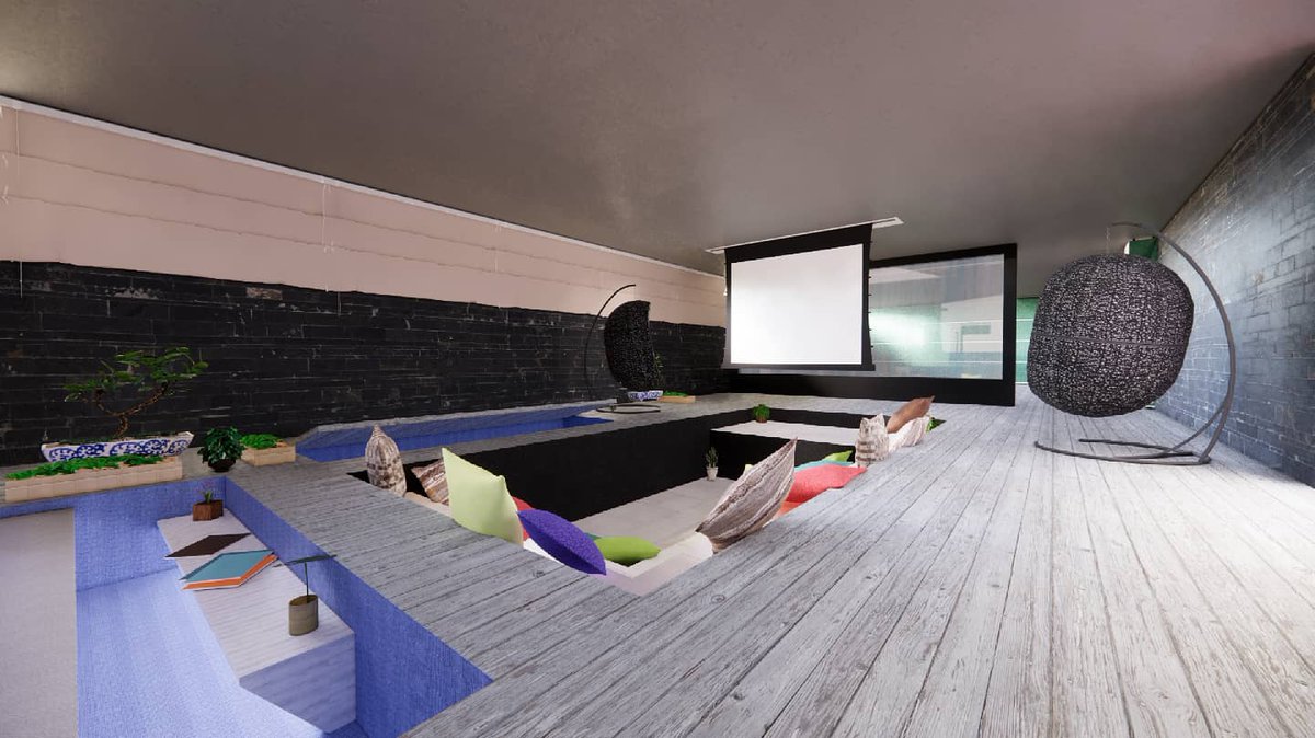 musex_space's tweet photo. #CommonAreas for the Researchers allowing seminars, interactions, gatherings, presentations, celebrations all in the same space.
Additional(blue) spaces are opened up to add to the sitting area.The back provides for a barrier,temporarily dividing the space into smaller sections https://t.co/vtBjAvNtwI