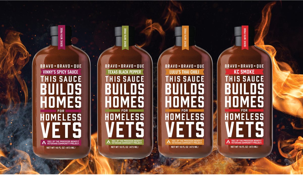 VCP_HQ's tweet photo. STOCKED AND LOADED! Your complete Bravo Bravo Que arsenal is here! Get all 4 sauces at https://t.co/jhcc9mAfYC and serve with pride. All proceeds support VCP's mission to end Veteran homelessness. #bravobravoque #bbq #Veterans https://t.co/euUclkQBll