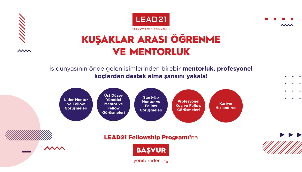 YenibirliderD's tweet photo. Sen de iş dünyasının önde gelen isimlerinden birebir mentorluk ve profesyonel koçlardan destek alma şansını yakala!
LEAD21 Fellowship Programı 6. Dönem başvuru formunu hemen doldur: https://t.co/lDVltmDNJJ
#Yenibirlider #LEAD21 #LEAD21FellowshipProgramı https://t.co/TGrmFRGOkk