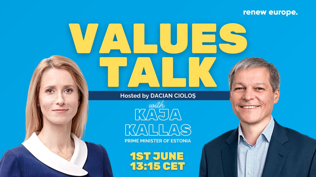 RenewEurope's tweet image. Join #RenewEurope's #ValuesTalk with the Estonian Prime Minister @kajakallas &amp;amp; the President of Renew Europe @CiolosDacian to debate what lessons can be learned from Estonia on digital.

📅Tuesday 1. June at 13h15

Leave your questions here 👇
bit.ly/3oONzIr