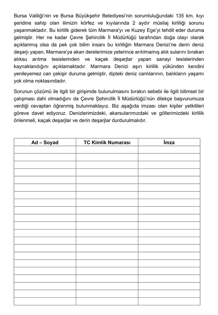 Müsilaj kirliliğine dair dilekçemize gelen cevap... Hal böyleyse bizlerde imza kampanyası başlatıyoruz✌️
Sayısız canlıya yuva olan denizimizi beraber savunalım, #SuyunSesiOl'mak isteyen tüm yurttaşlar föyü indirerek dayanışmayı büyütebilir. 
#MarmaraDeniziÖlüyor #DeniziSavun💦