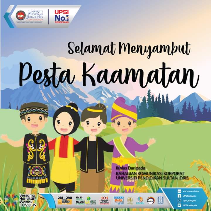 UPSI_Malaysia's tweet photo. SELAMAT MENYAMBUT PESTA KAAMATAN
"KOTOBIAN TADAU TAGAZO DO KAAMATAN"
#cemerlangbersama #upsibest #UPSIMalaysia
#upsino1pendidikan #upsino1education
#Malaysiamembaca
---
UNIVERSITI PENDIDIKAN SULTAN IDRIS
UNIVERSITI NO.1 PENDIDIKAN | NO.1 EDUCATION UNIVERSITY https://t.co/hENeyEebL3