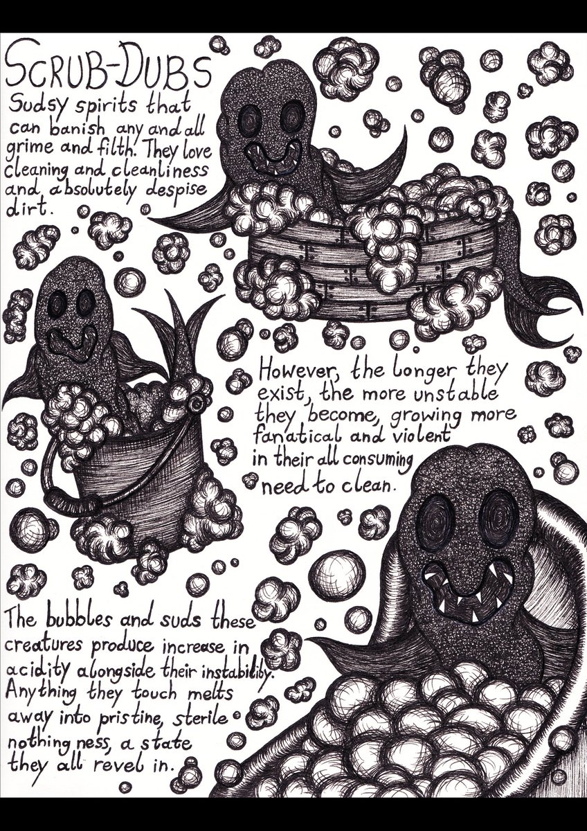 theartoflorcan's tweet photo. Scrub-Dubs.
#art #drawing #illustration #sketchbook #blackandwhite #creature #entity #spirit #fish #fishthing #bucket #tub #bath #suds #bubbles #clean #cleanliness #cleanfreak #text #lore #info #readme #weird #strange #creepy #macabre #irishartist #dublinart #lorcancassidy https://t.co/lv0J0MIUxt