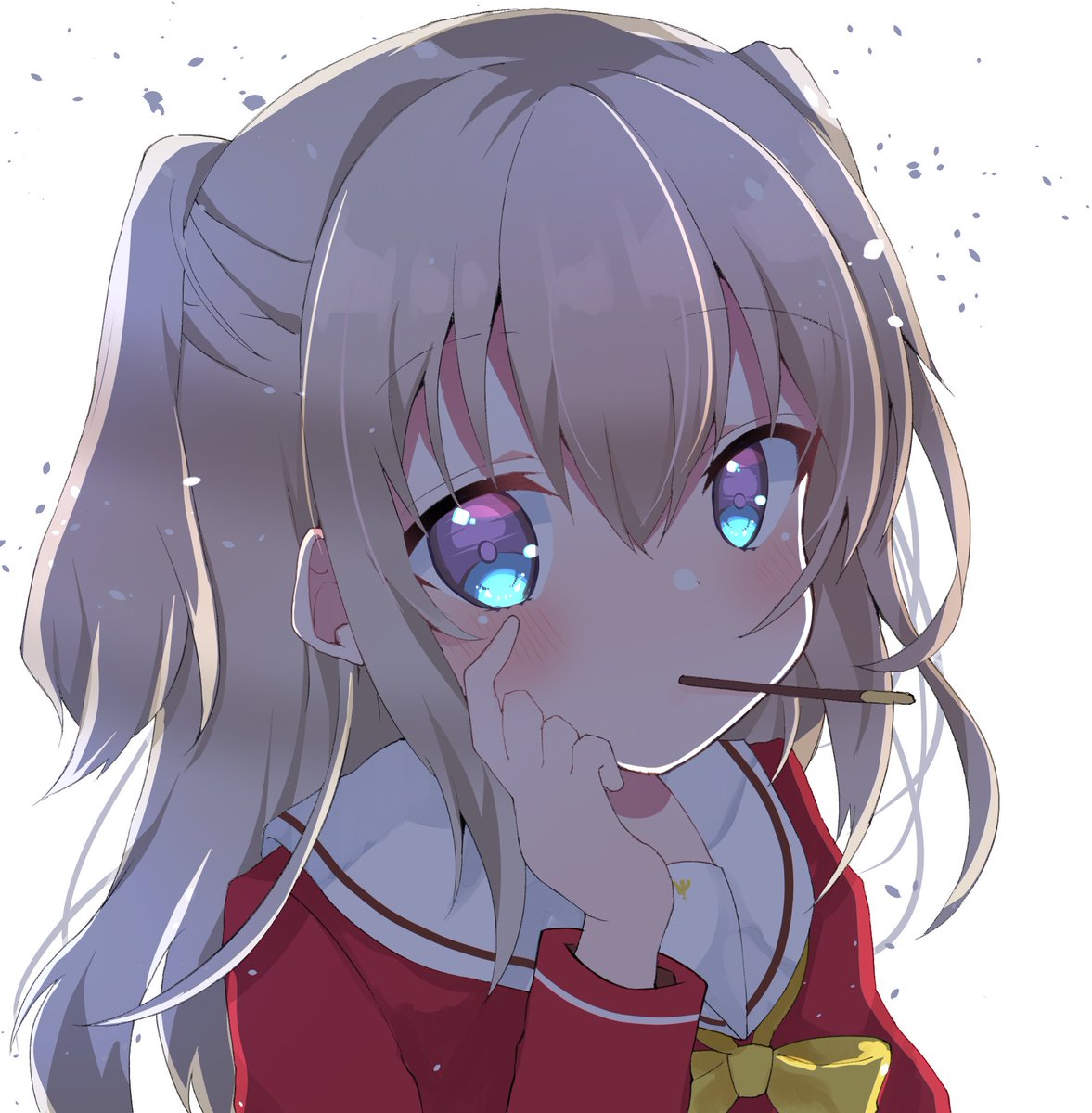 1girl solo food two side up white sailor collar blue eyes pocky  illustration images